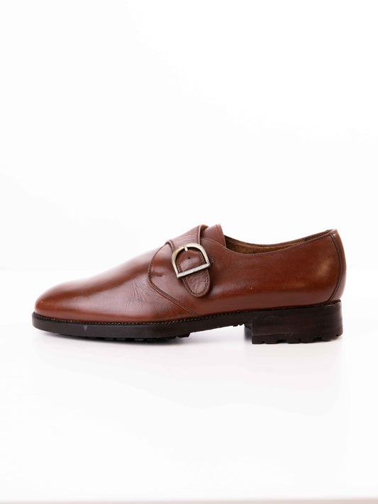 BALLY MONK STRAP FINE LEATHER HAND SEWN SHOE - BROWN