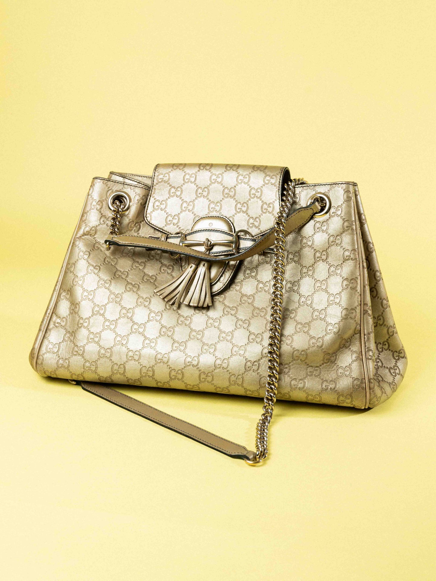 Gucci Gray Large Guccissima Emily Chain Shoulder Bag