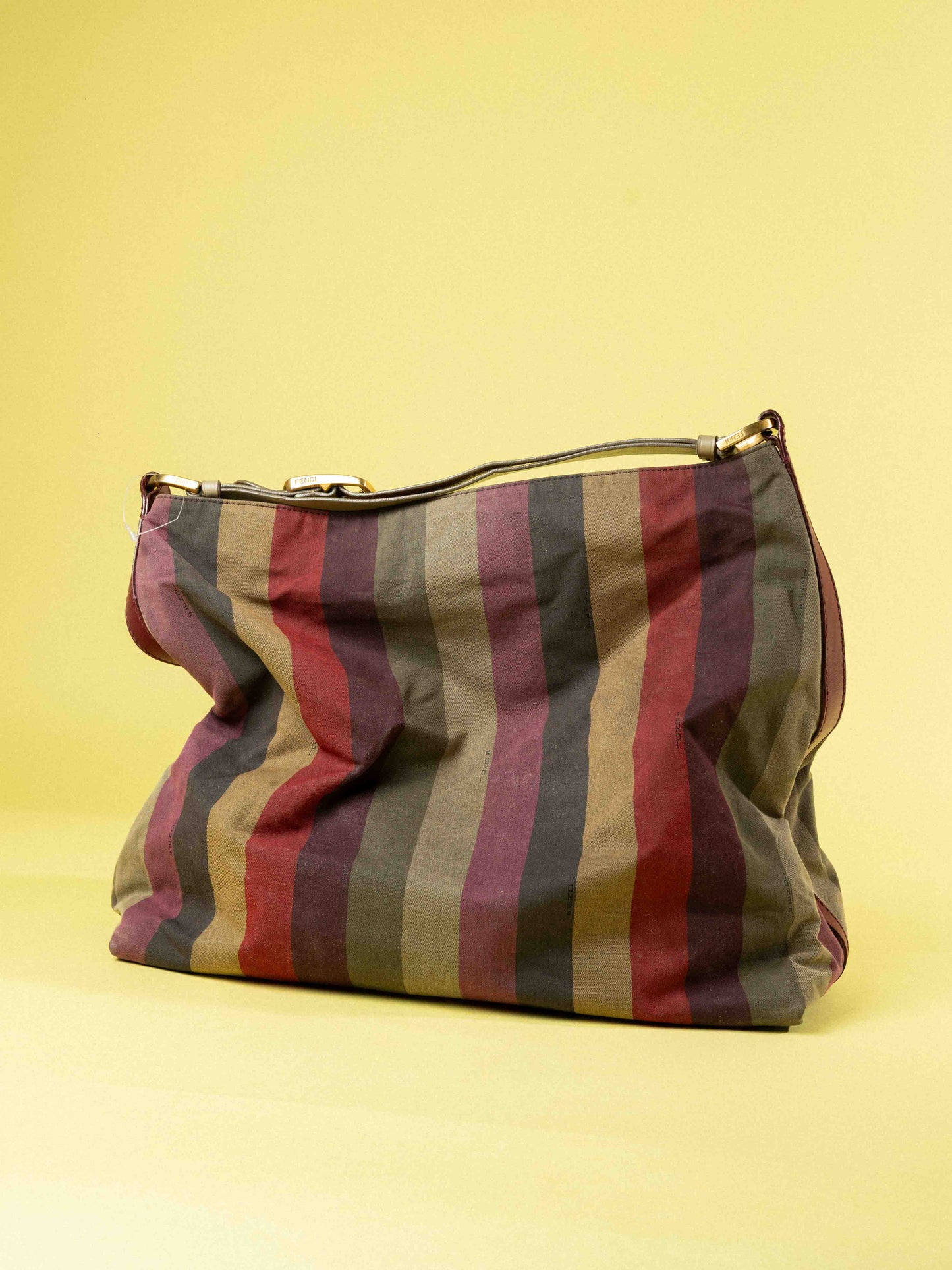 Fendi Multicolor Fabric and Leather Large Pequin Striped Hobo