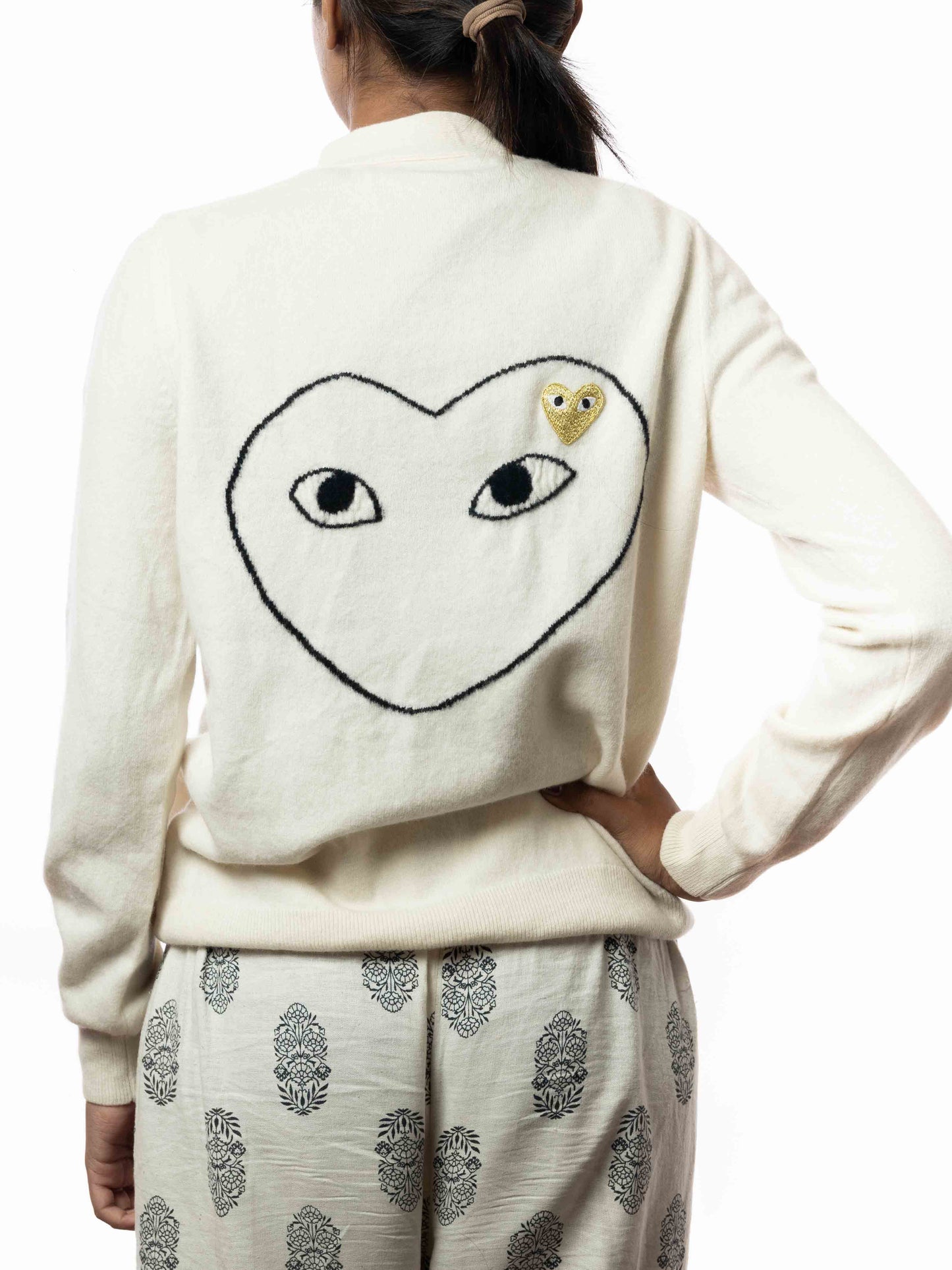 comme des gar√ßons play knit cardigan (creme)