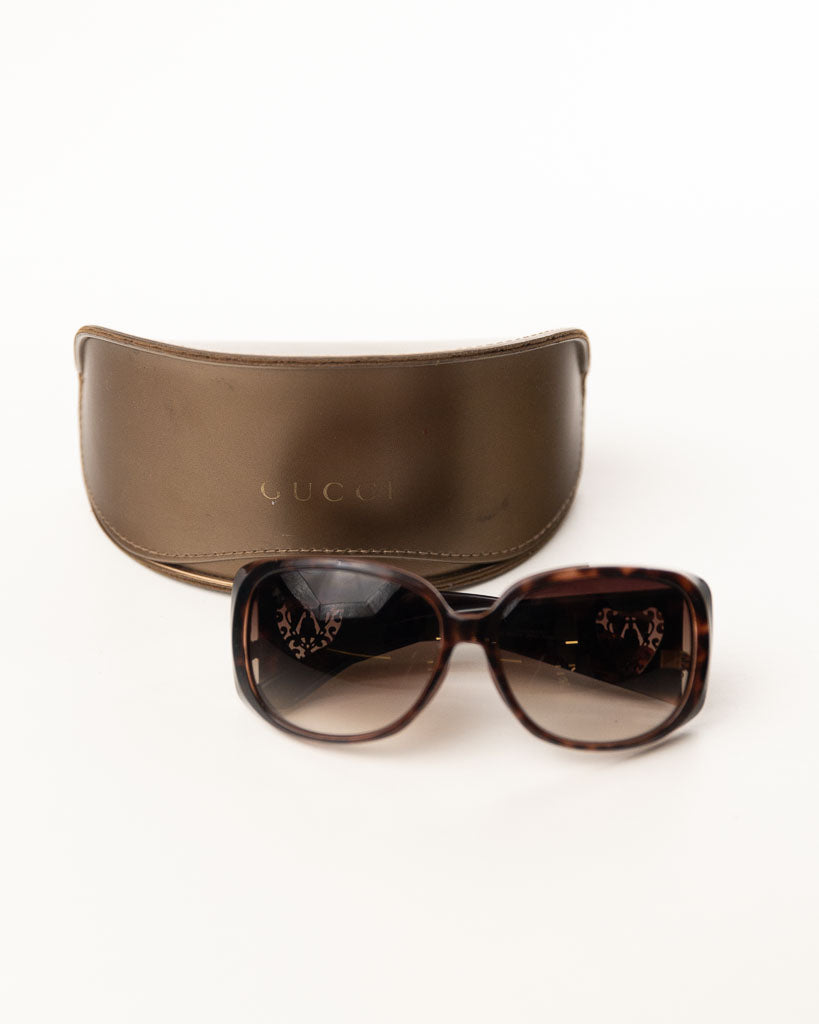 GUCCI BLACK HEART CREST SUNGLASSES -BROWN