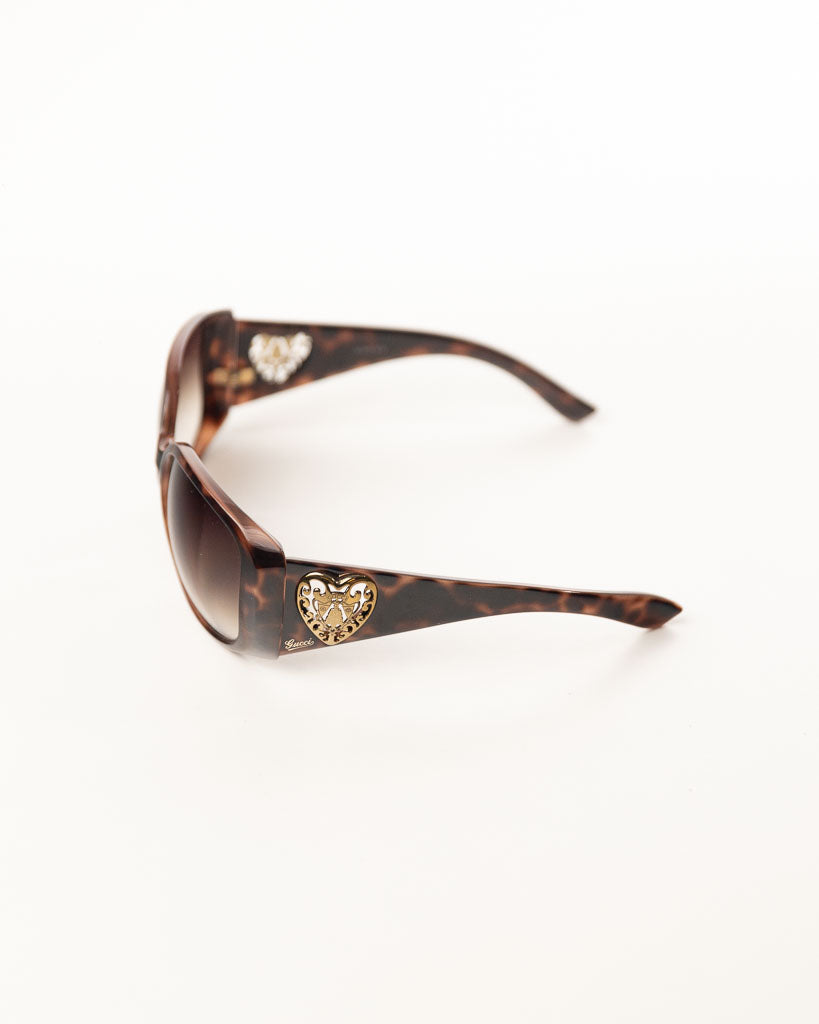 GUCCI BLACK HEART CREST SUNGLASSES -BROWN