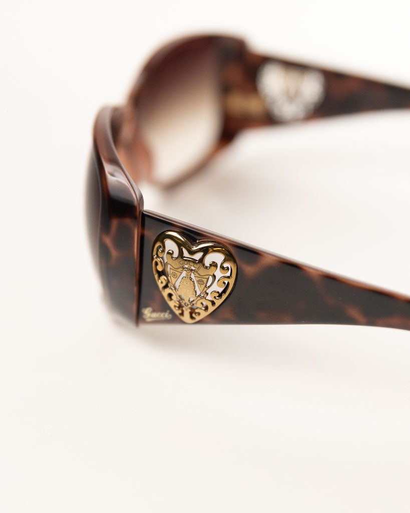 GUCCI BLACK HEART CREST SUNGLASSES -BROWN