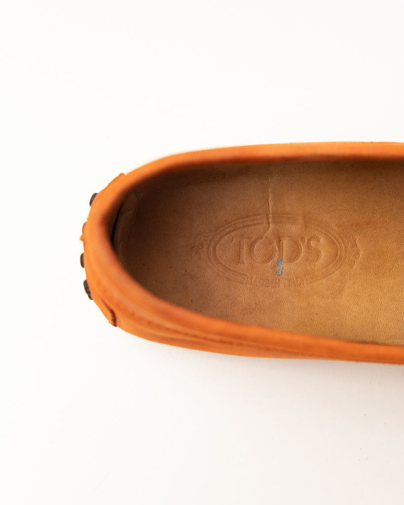 TOD'S ORANGE SUEDE LEATHER DOUBLE T SLIP ON LOAFERS