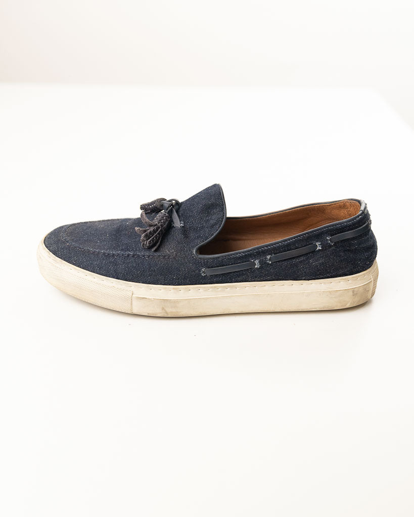 FRATELLI ROSSETTI BLUE SLIP-ON SHOES WITH FRINGED DETAIL