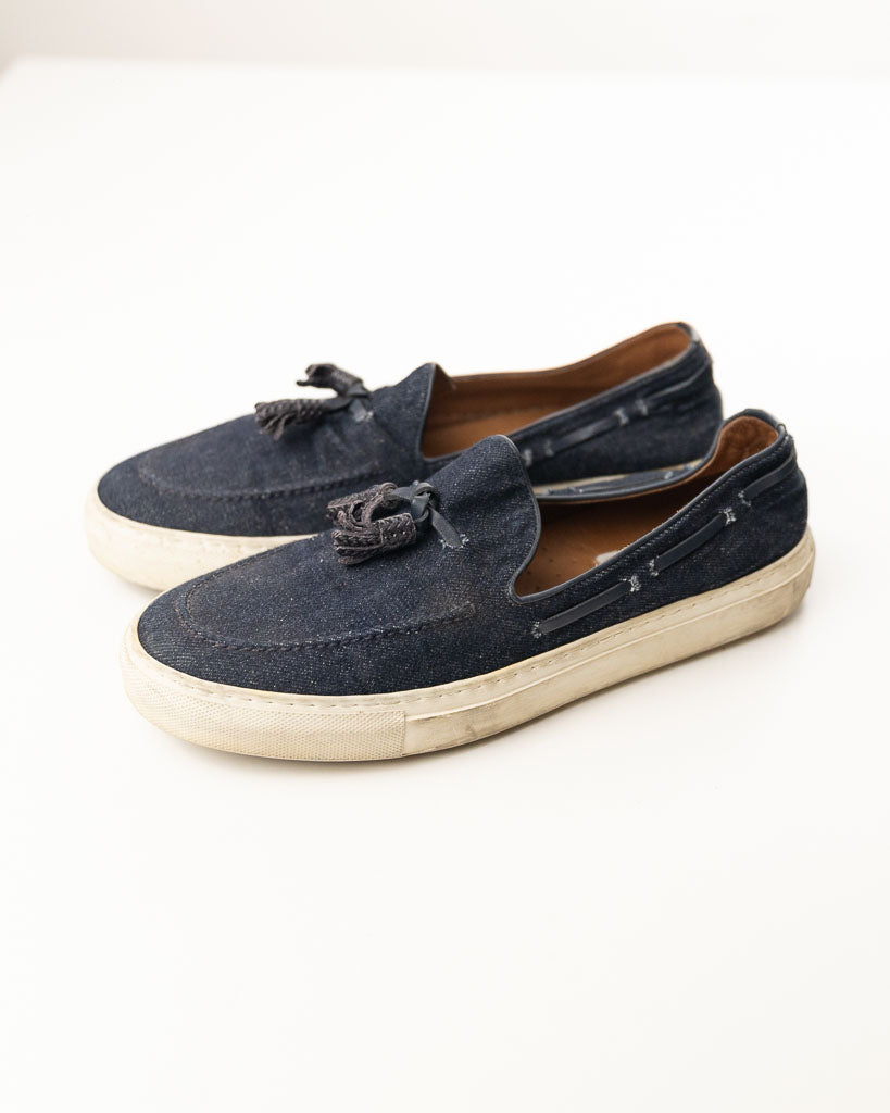 FRATELLI ROSSETTI BLUE SLIP-ON SHOES WITH FRINGED DETAIL