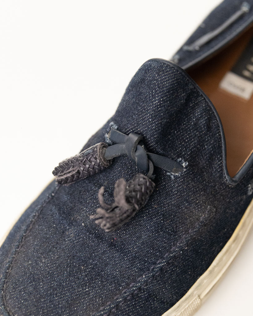 FRATELLI ROSSETTI BLUE SLIP-ON SHOES WITH FRINGED DETAIL