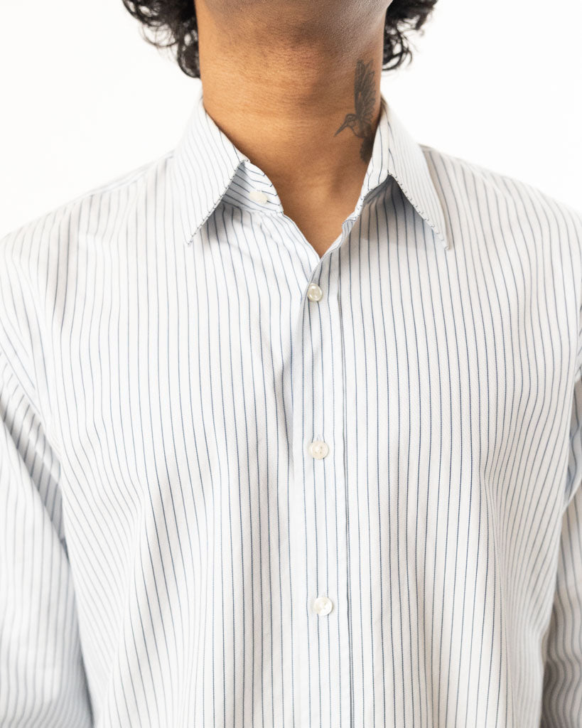 HUGO BOSS SLIM-FIT SHIRT IN DEGRADÉ-STRIPE COTTON POPLIN - WHITE AND NAVY BLUE