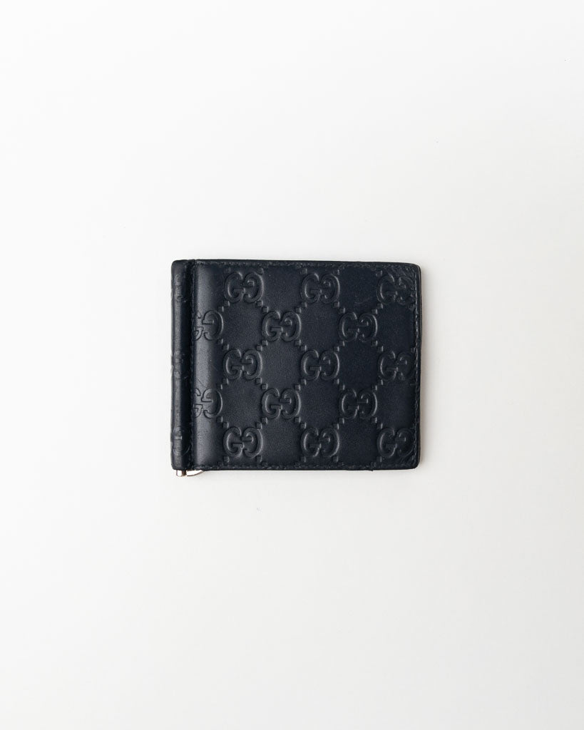 GUCCI MONOGRAM MONEY CLIP CARD HOLDER BLACK