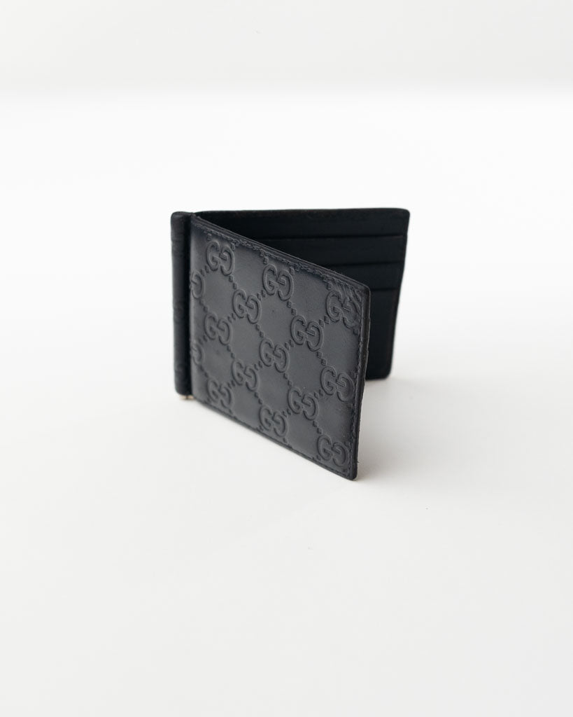 GUCCI MONOGRAM MONEY CLIP CARD HOLDER BLACK