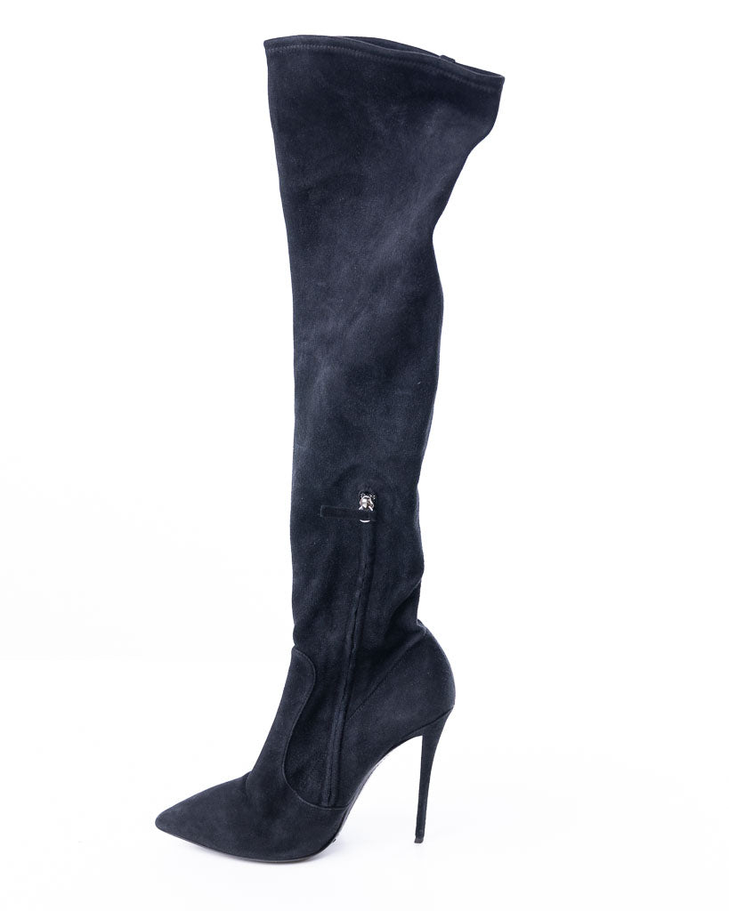 GIUSEPPE ZANOTTI VELVET KNEE HIGH LENGTH HEELED BOOTS