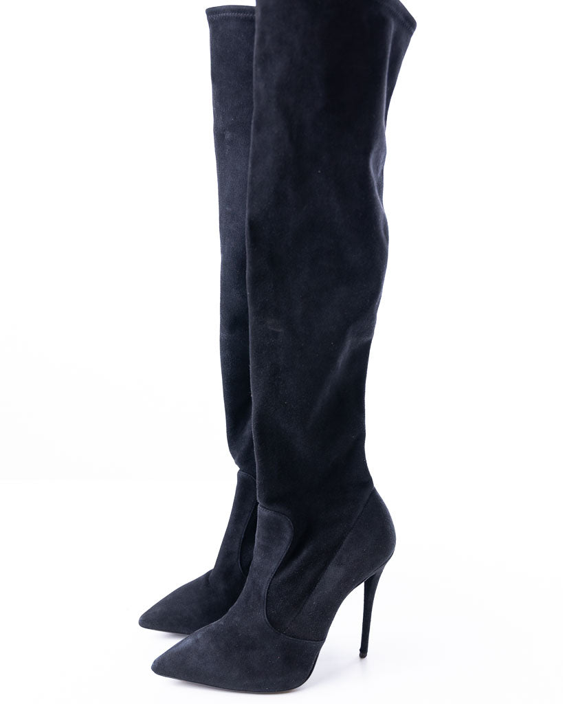 GIUSEPPE ZANOTTI VELVET KNEE HIGH LENGTH HEELED BOOTS