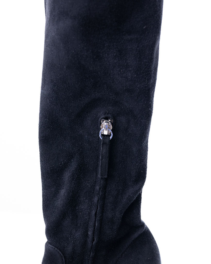 GIUSEPPE ZANOTTI VELVET KNEE HIGH LENGTH HEELED BOOTS