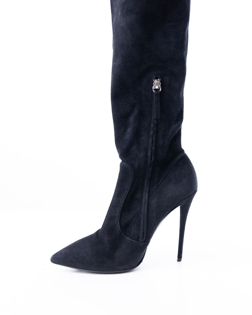 GIUSEPPE ZANOTTI VELVET KNEE HIGH LENGTH HEELED BOOTS