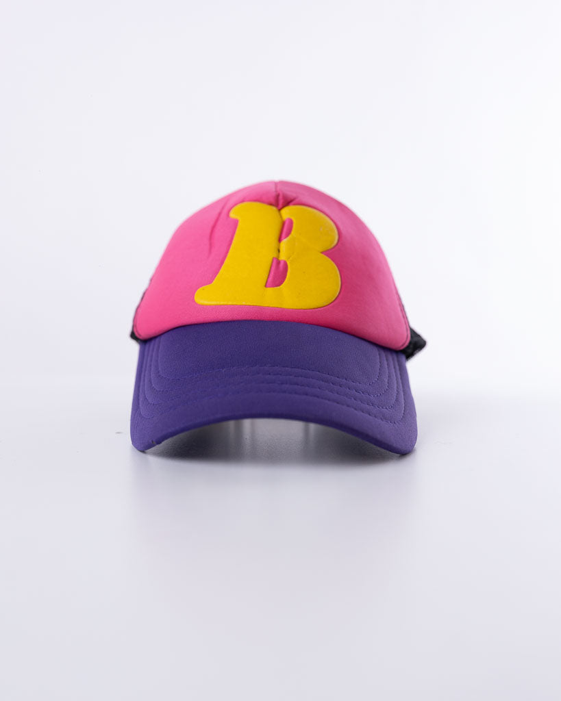 Vintage B Logo Trucker Hat Pink/Purple/Yellow/Black