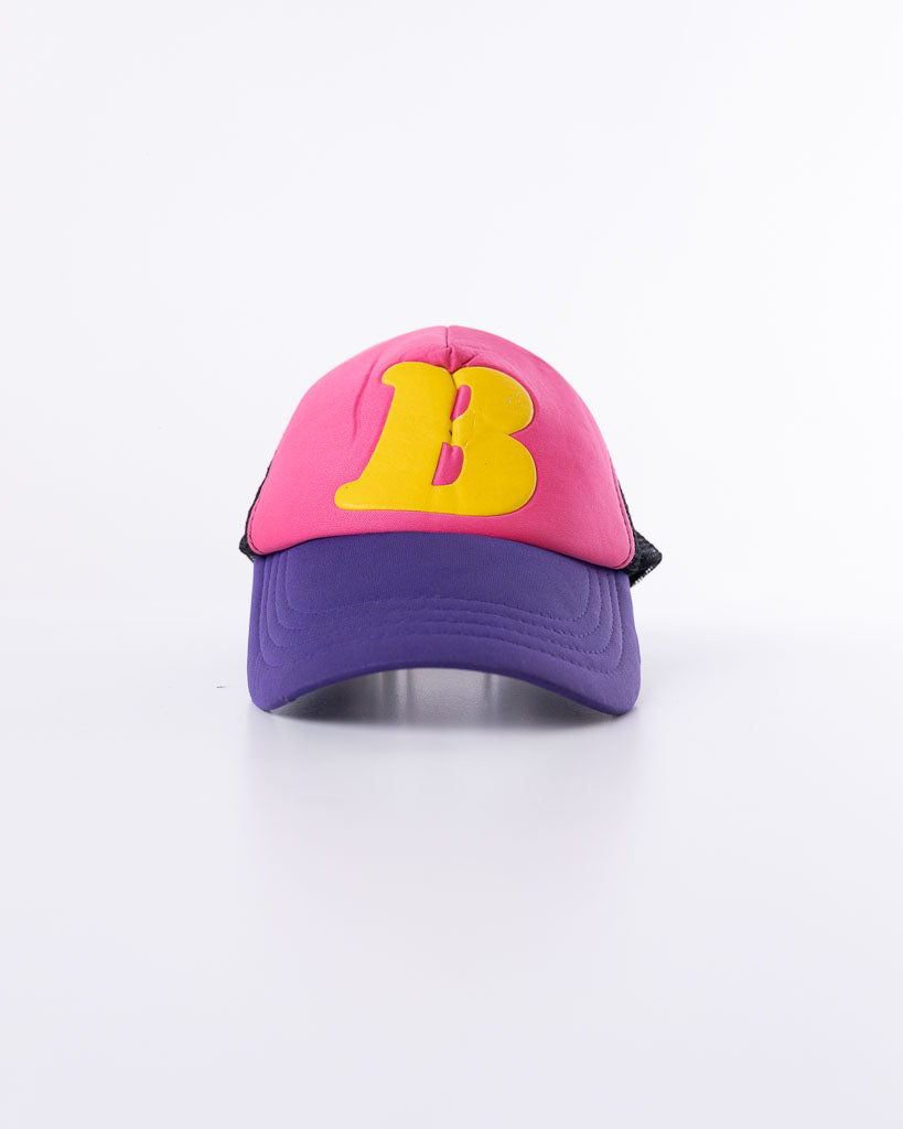 Vintage B Logo Trucker Hat Pink/Purple/Yellow/Black