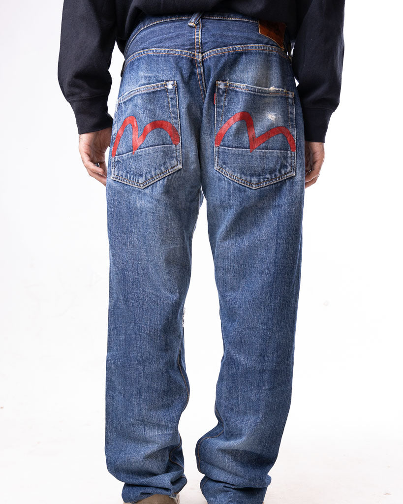 VINTAGE EVISU JAPAN RED SEAGULL NO.2/2002 RED LINE SELVEDGED DENIM