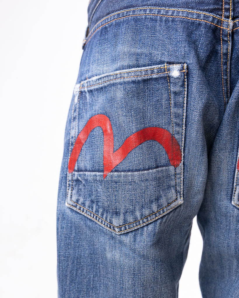 VINTAGE EVISU JAPAN RED SEAGULL NO.2/2002 RED LINE SELVEDGED DENIM