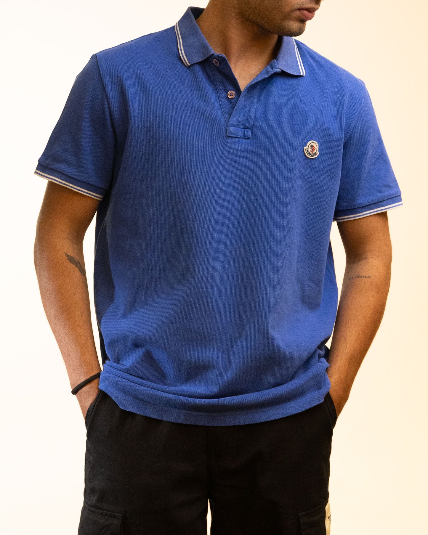 Moncler Logo Patch Blue Polo T-shirt