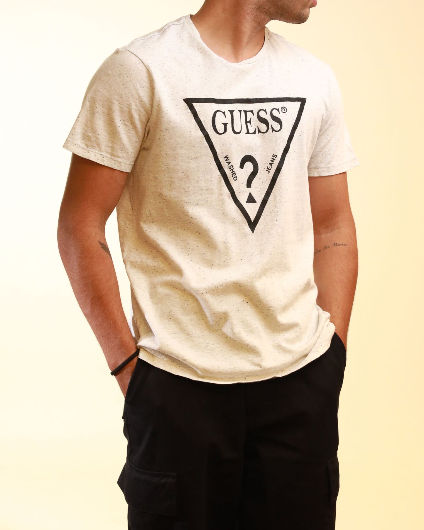 Guess Logo print Regular Fit Crew Neck Tshirt White & Black