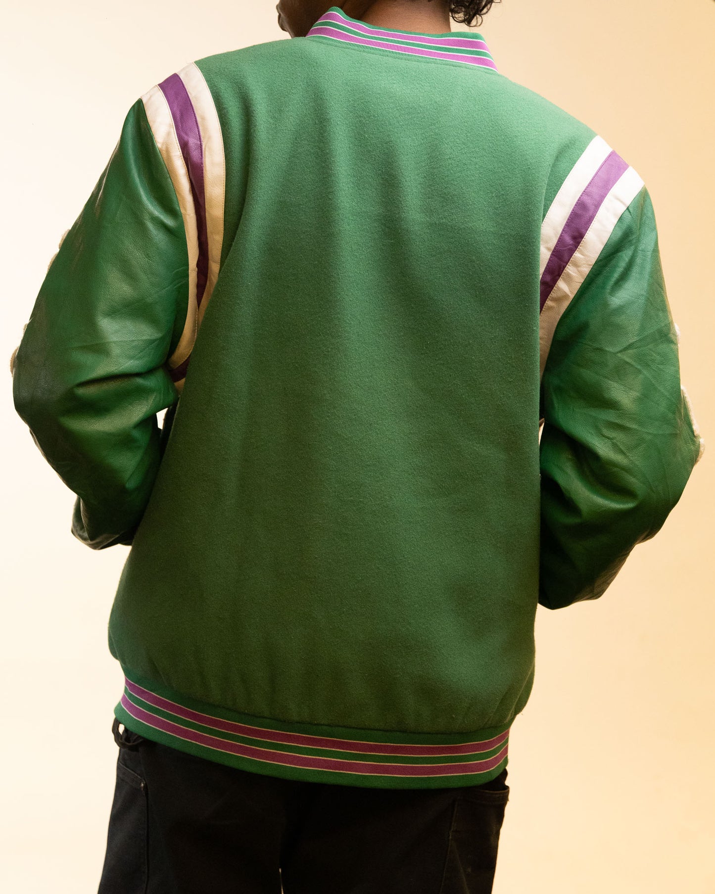 Boohoo Man x Da Baby - Letterman Varsity Jacket in Green Purple