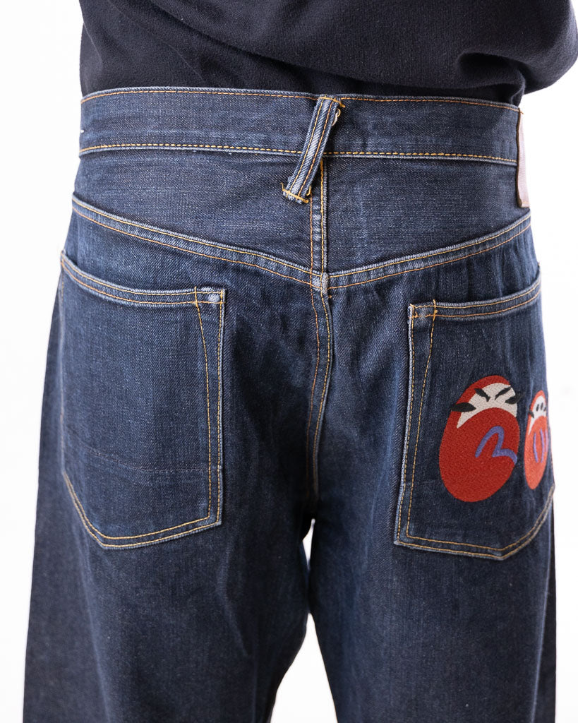 EVISU HERITAGE RAW SELVEDGED DENIM WITH EMBOLDENED DESIGN ON BACK