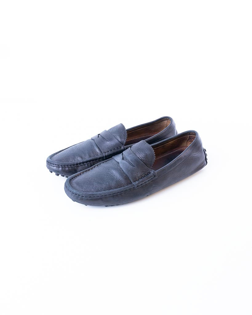 Gucci Black Leather Penny Slip On Loafers