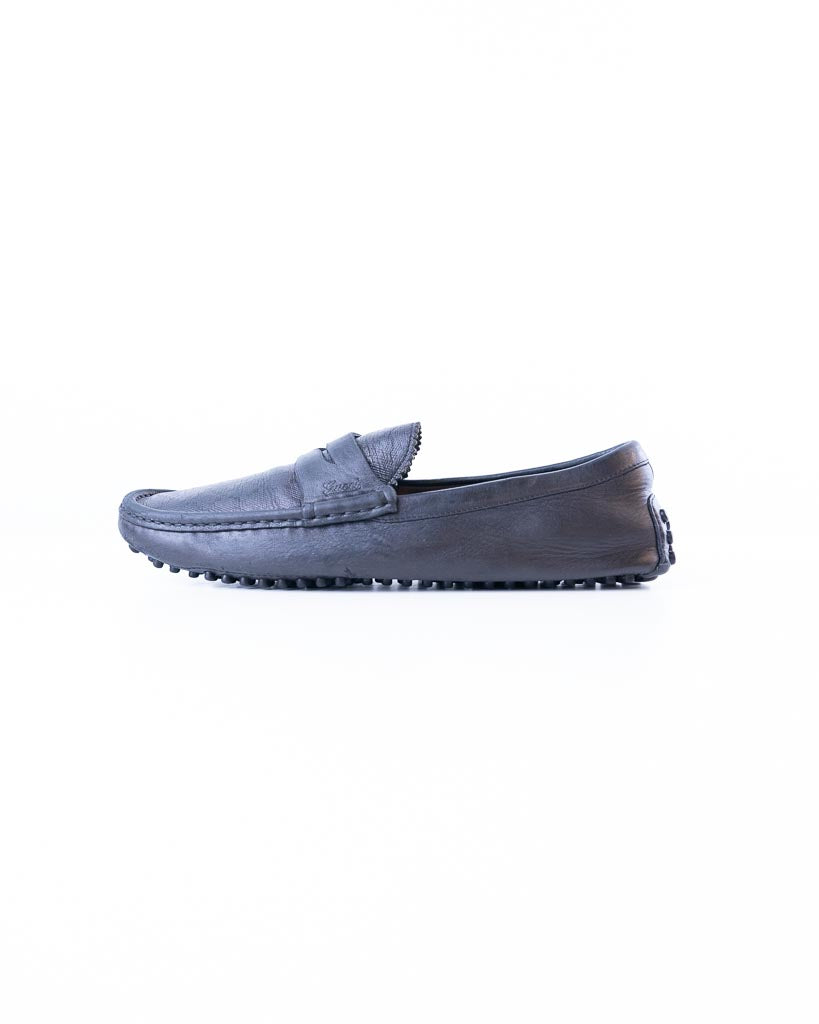 Gucci Black Leather Penny Slip On Loafers