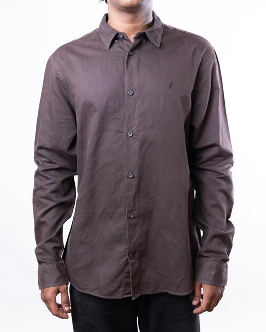 All Saints Sobo Linen Blend Slim Fit Shirt - Brown