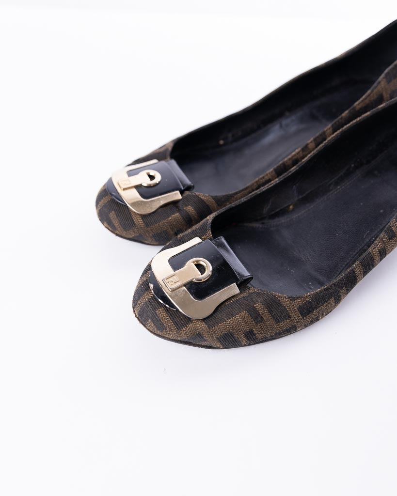 Fendi Brown Zucca Canvas Monogram Wedges