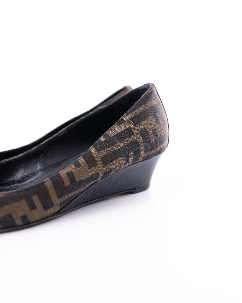 Fendi Brown Zucca Canvas Monogram Wedges