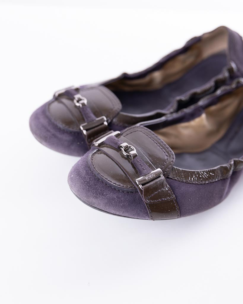 Tods Blue Suede Scrunch Ballet Flats