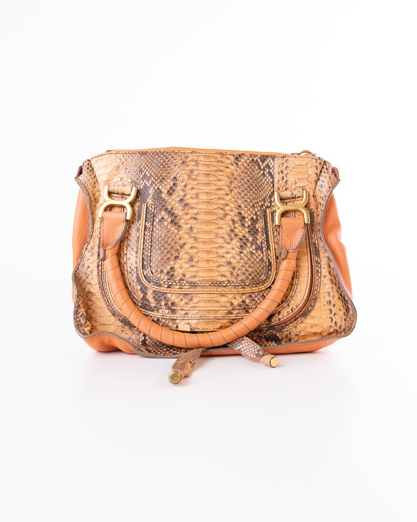 Chloe Snakeskin Orange Python And Leather Large Marcie Satchel