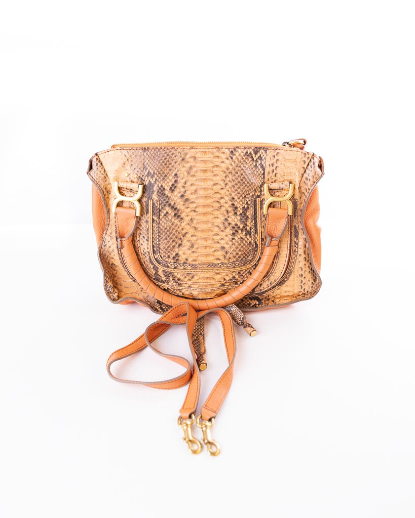 Chloe Snakeskin Orange Python And Leather Large Marcie Satchel