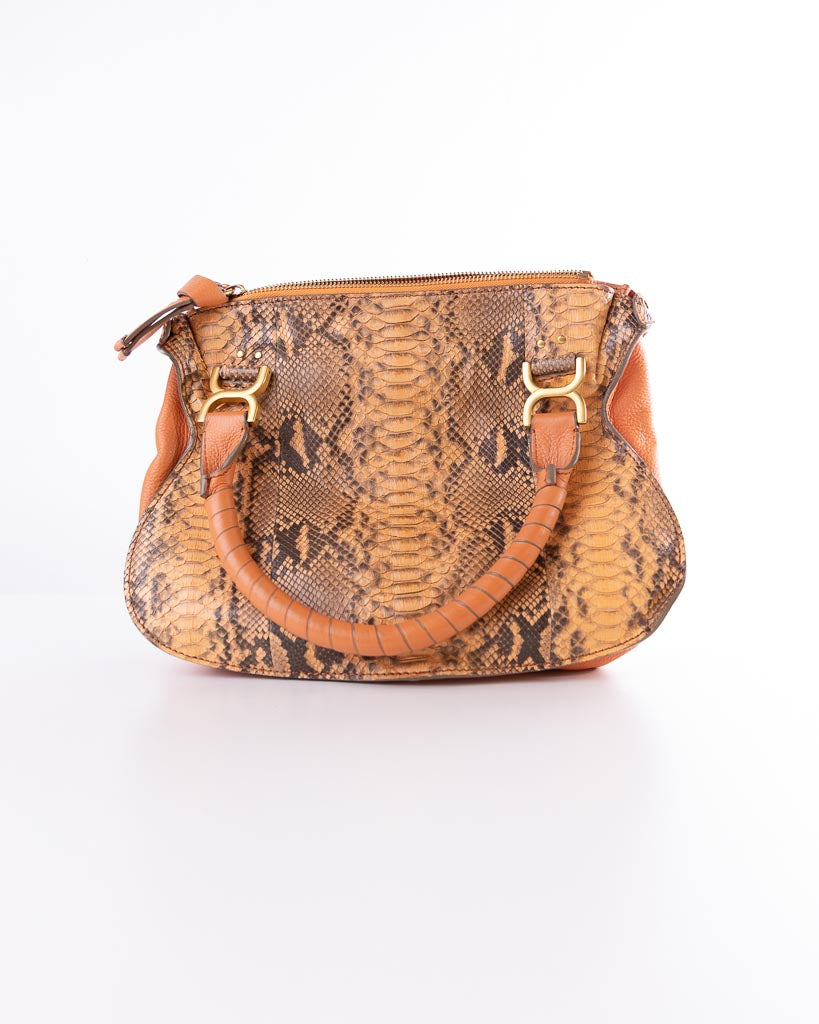 Chloe Snakeskin Orange Python And Leather Large Marcie Satchel