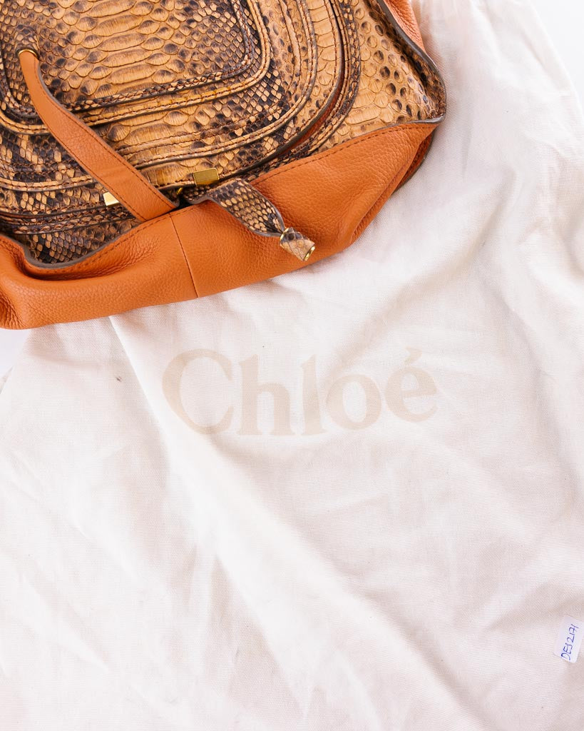 Chloe Snakeskin Orange Python And Leather Large Marcie Satchel