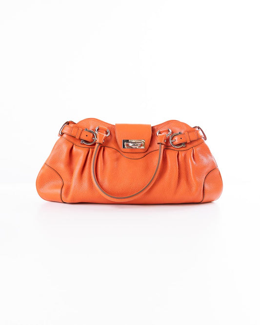 Salvatore Ferragamo Orange Leather Marisa Satchel