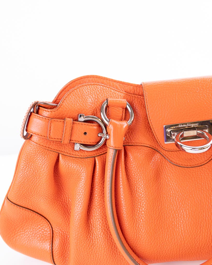 Salvatore Ferragamo Orange Leather Marisa Satchel