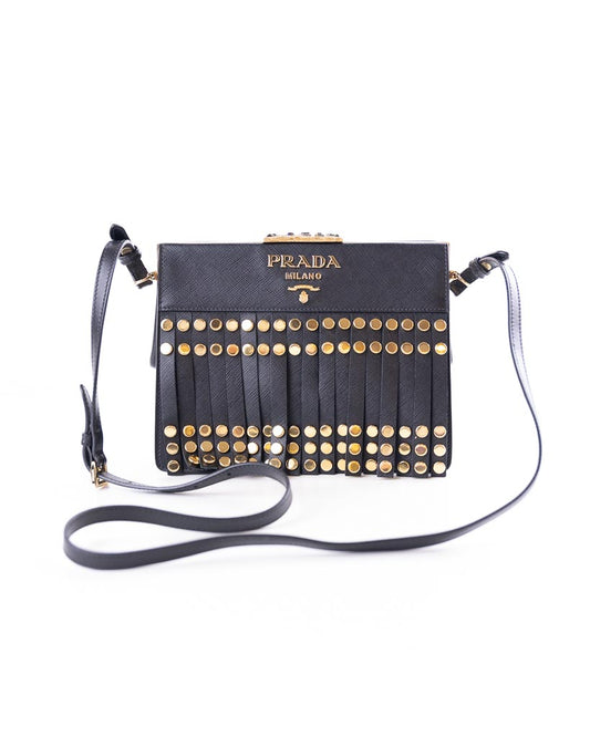 Prada Womens Studded Idol Shoulder Bag In Black