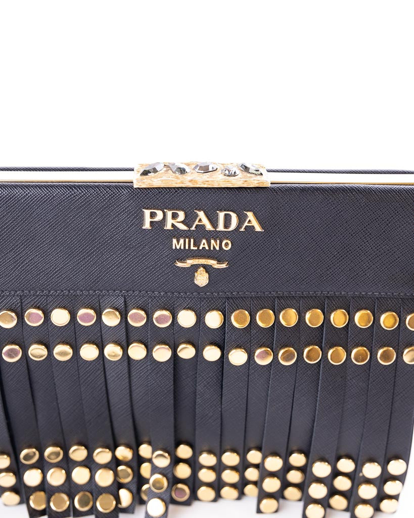 Prada Womens Studded Idol Shoulder Bag In Black