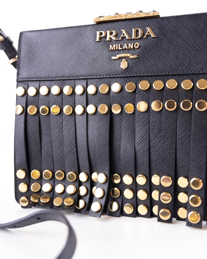 Prada Womens Studded Idol Shoulder Bag In Black