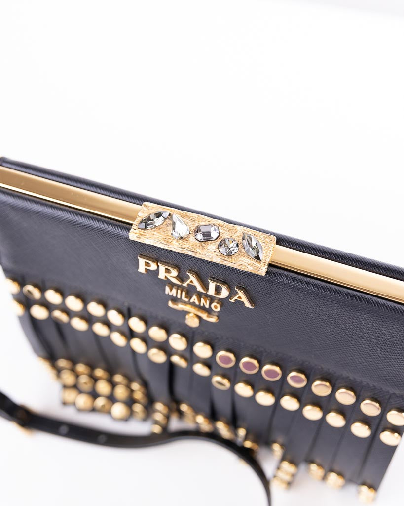 Prada Womens Studded Idol Shoulder Bag In Black