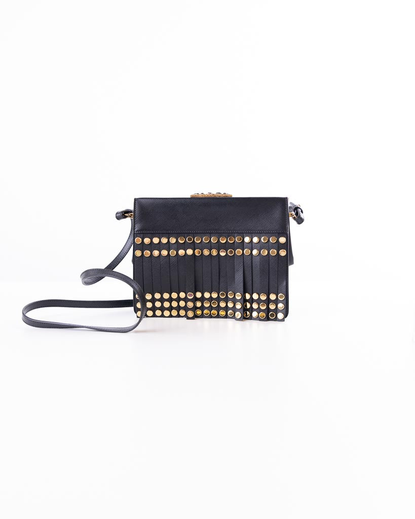 Prada Womens Studded Idol Shoulder Bag In Black