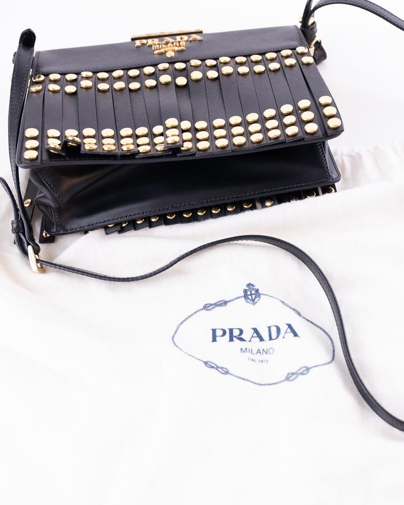 Prada Womens Studded Idol Shoulder Bag In Black