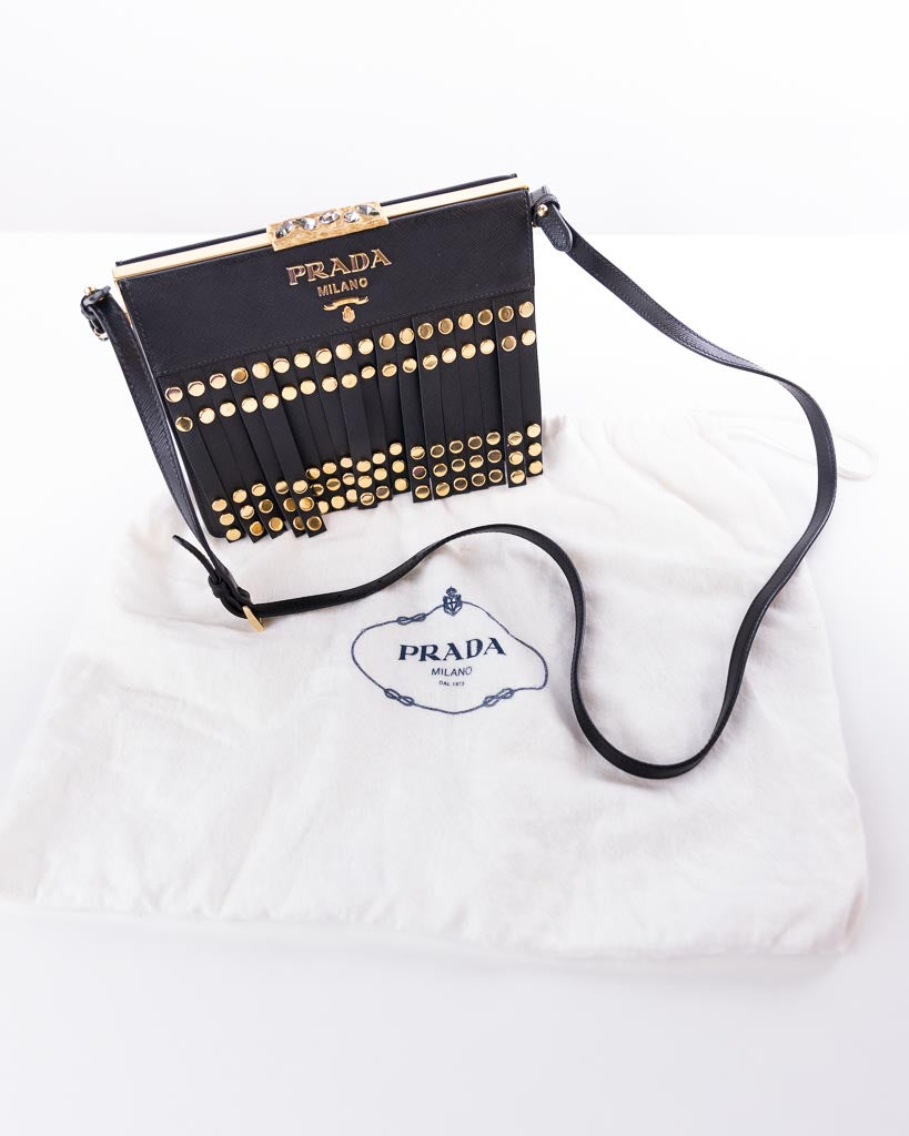 Prada Womens Studded Idol Shoulder Bag In Black