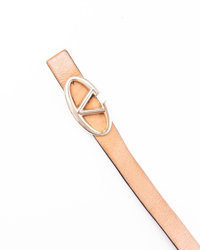 Valentino Tan/Black Leather V Logo Reversible Buckle Belt