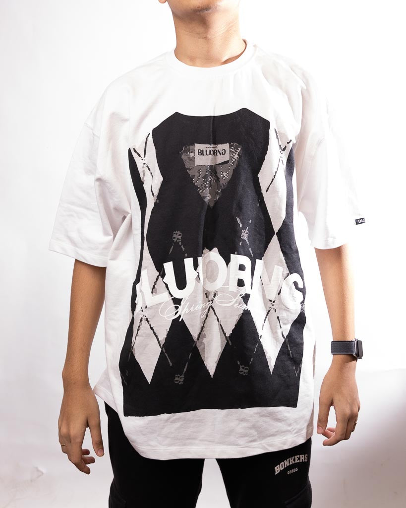 Bluorng cabil knit print Tshirt - White