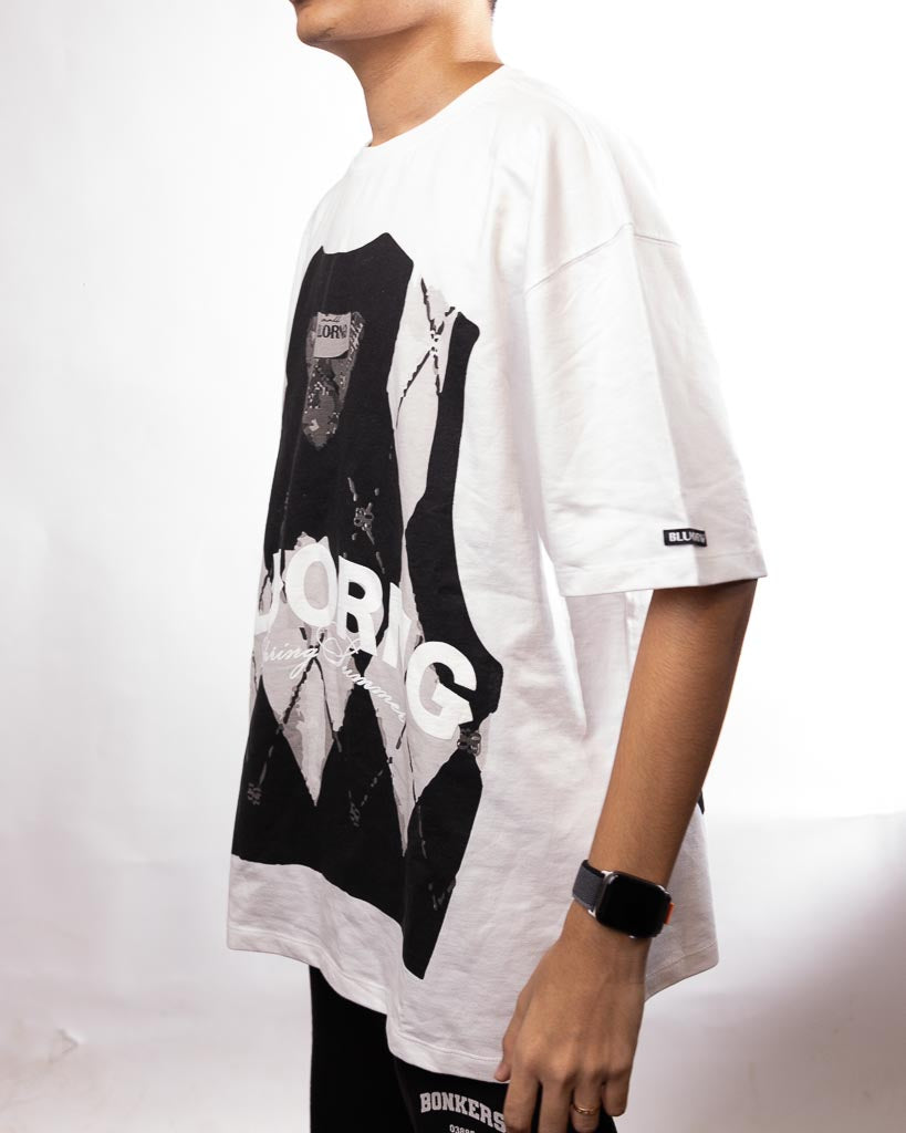 Bluorng cabil knit print Tshirt - White