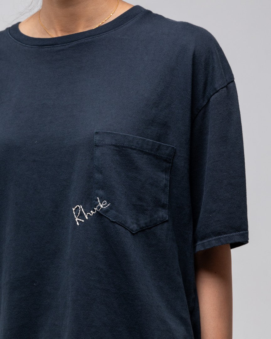 Rhude Embroidered Slant Black Pocket Tee