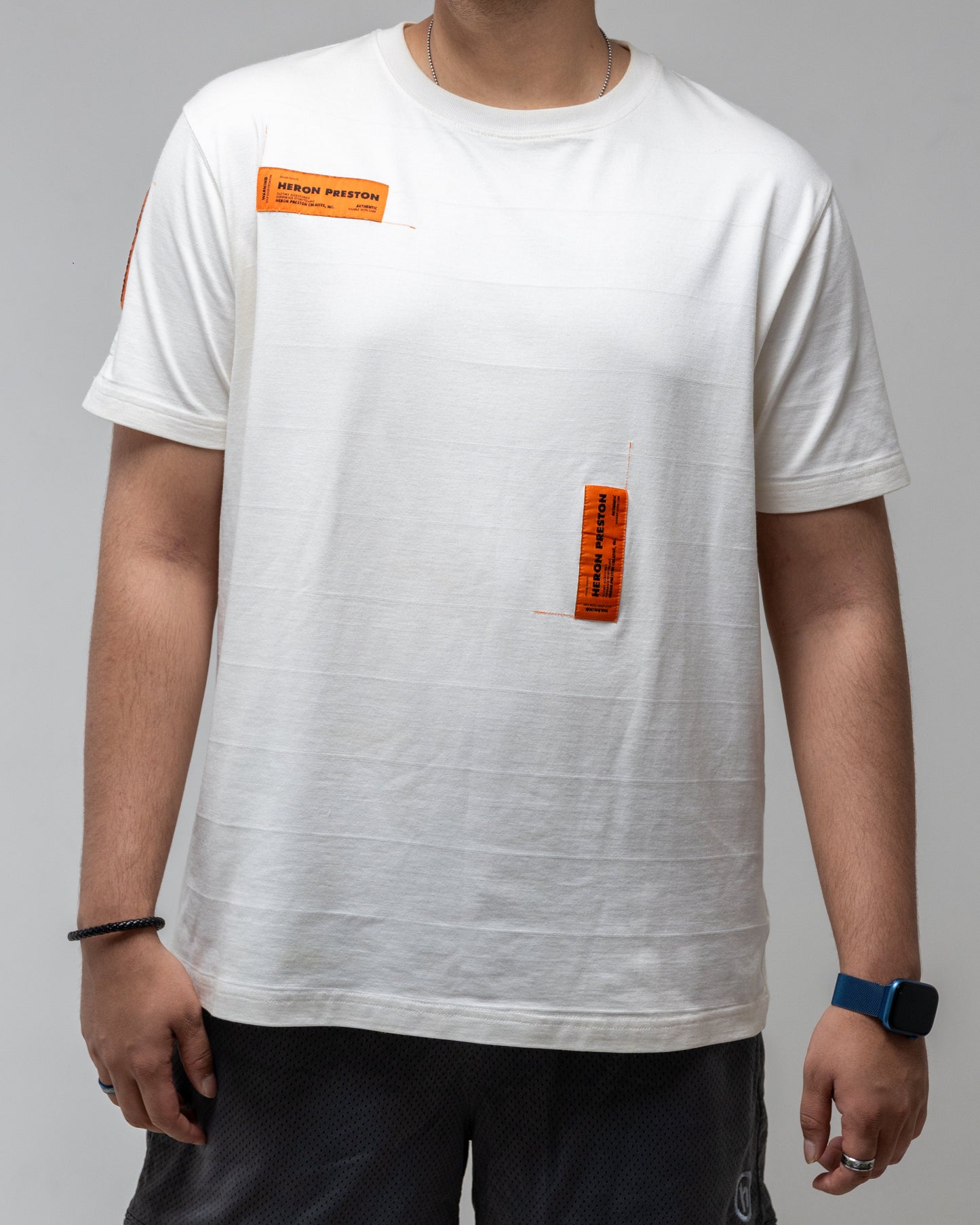 Heron Preston Logo Appliqued Cotton Blend Jersey T-Shirt Neutrals